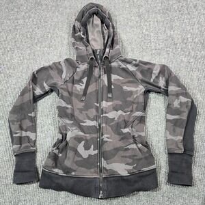 Athleta Hoodie‎ Sweatshirt Womens Small Gray Black Camo Full Zip Athletic Jacket